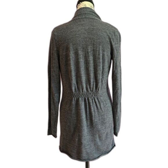100% Merino wool grey long-sleeved open front cardigan sweater classic prep S - Picture 4 of 8